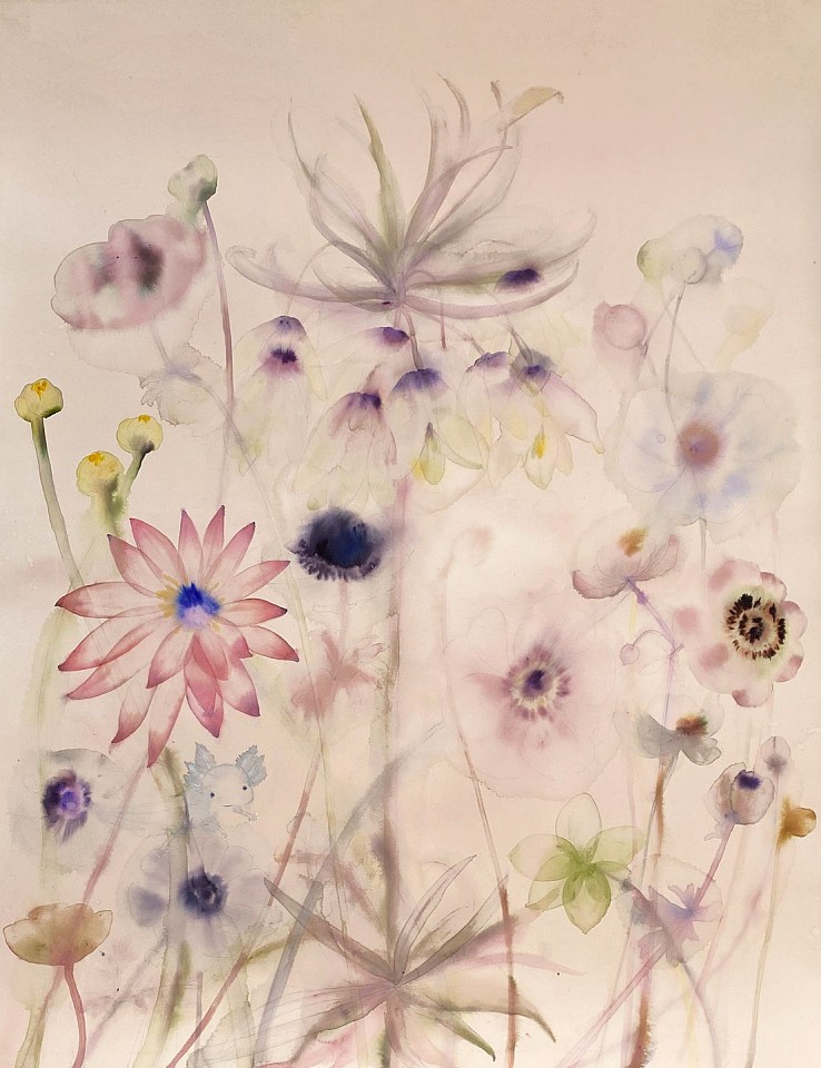 Lourdes Sanchez
Water Lilies, Anemones, Fritillaria, and Axolotl, 2023
SANCH999
ink, watercolor and pencil on paper, 55 x 43 inches