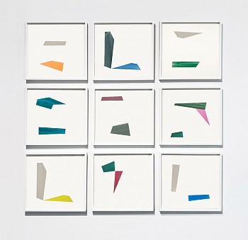 Agnes Barley - Deconstructed Waves Installation, 2023 acrylic  on paper 15 x 16 inches / 17.5 x 18.5 inches framed each / 57 x 60 inches group