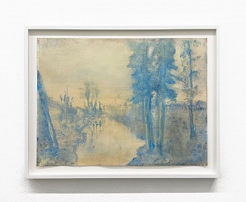 Work: Poogy Bjerklie Blue Landscape #2, 2023 oil on paper 18 x 24 inches / 21 x 27 inches framed BJE175