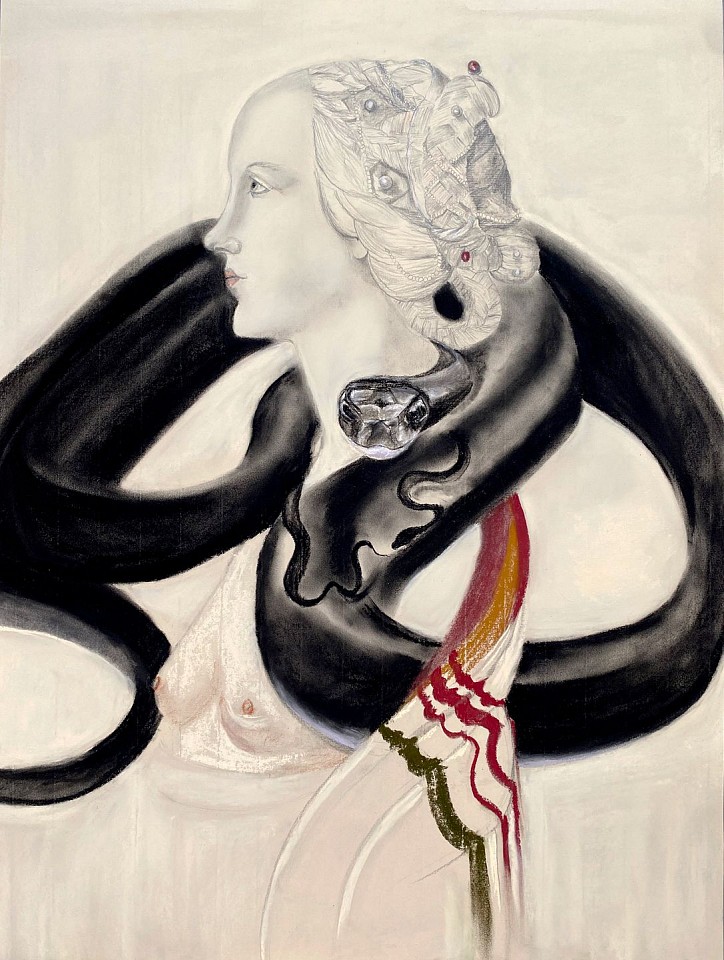 Andrea Hornick (LA)
Study for Elegant Black Race Snake Swirls Through its Mini Me, Simonetta Vespucci's Cleopatra Prop, to Face Out, 2023
HORN022
chalk pastel and graphite on paper, 18 x 24 inches