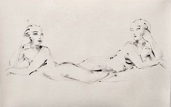 Kim McCarty (LA) - Reclining Ladies, 2024 monoprint with oil and watercolor 27 x 40 1/2 inches MCCAR127