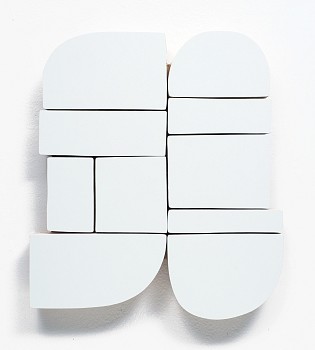 Andrew Zimmerman (LA) -&nbsp;Bright White, 2024 Automotive paint on wood 15 1/2 x 13 1/2 x 1 1/2 inches ZIM1172