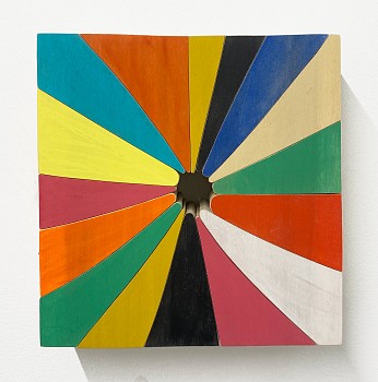 Andrew Zimmerman (LA) -&nbsp;Spoke 3, 2024 Acrylic paint on wood 9 x 9 x 2 inches ZIM1182