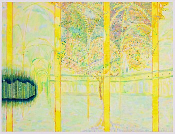 Nick Benfey (LA) -&nbsp;Yellow Cloister And City, 2024 oil on canvas 30 x 40 inches BENF009
