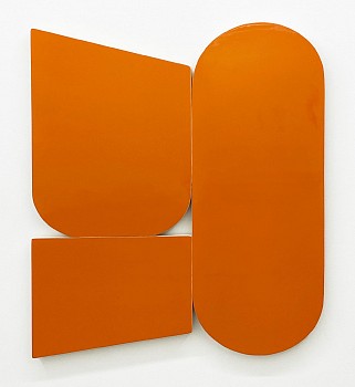 Andrew Zimmerman - Naranja Luminesa, 2025 Automotive paint on wood 55 x 45 x 1 1/2 inches ZIM1210