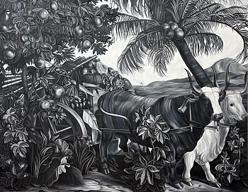 Shelley Reed -&nbsp;This Must Be the Place (after Eckhout and Desportes), 2025 oil on canvas 63 x 80 inches ree337