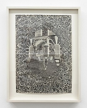 Roz Leibowitz -&nbsp;The Glass House, 2006 pencil on vintage paper 19 x 13 inches / 23 x 17 1/2 images framed LEIB035