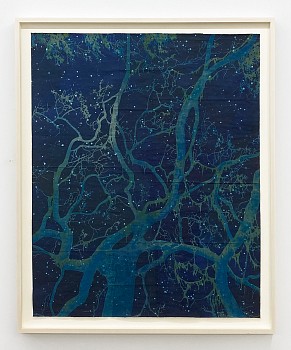 Work:&nbsp;Diving for Stars, 2025 gouache, flashe, and thread on found paper 47 x 38 inches / 51 1/2 x 42 1/2 inches framed CRADD119