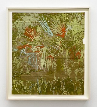 Work:&nbsp;Second Wing, 2025 gouache, flashe, and thread on found paper 28 x 24 inches / 31 3/4 x 27 1/2 inches framed CRADD125