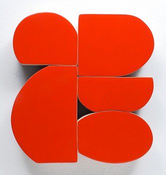 Andrew Zimmerman -&nbsp;Red (2026.6), 2026 acrylic paint and epoxy resin on wood 14 1/2 x 13 1/2 x 2 1/4 inches ZIM1256