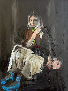 Work:&nbsp;Fashion Victim (Blue Velvet), 2026 oil on panel 16 x 12 inches SPENC357