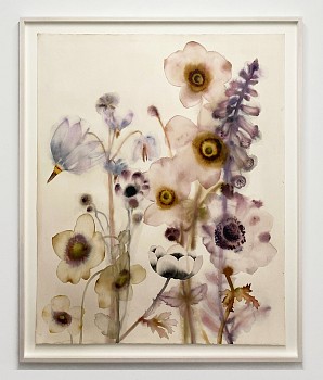 Work:&nbsp;Lourdes Sanchez mountain shooting star, anemone, foxglove, 2025 ink, watercolor and pencil on paper 53 1/2 x 43 inches / 59 1/2 x 47 3/4 inches framed SANCH1079