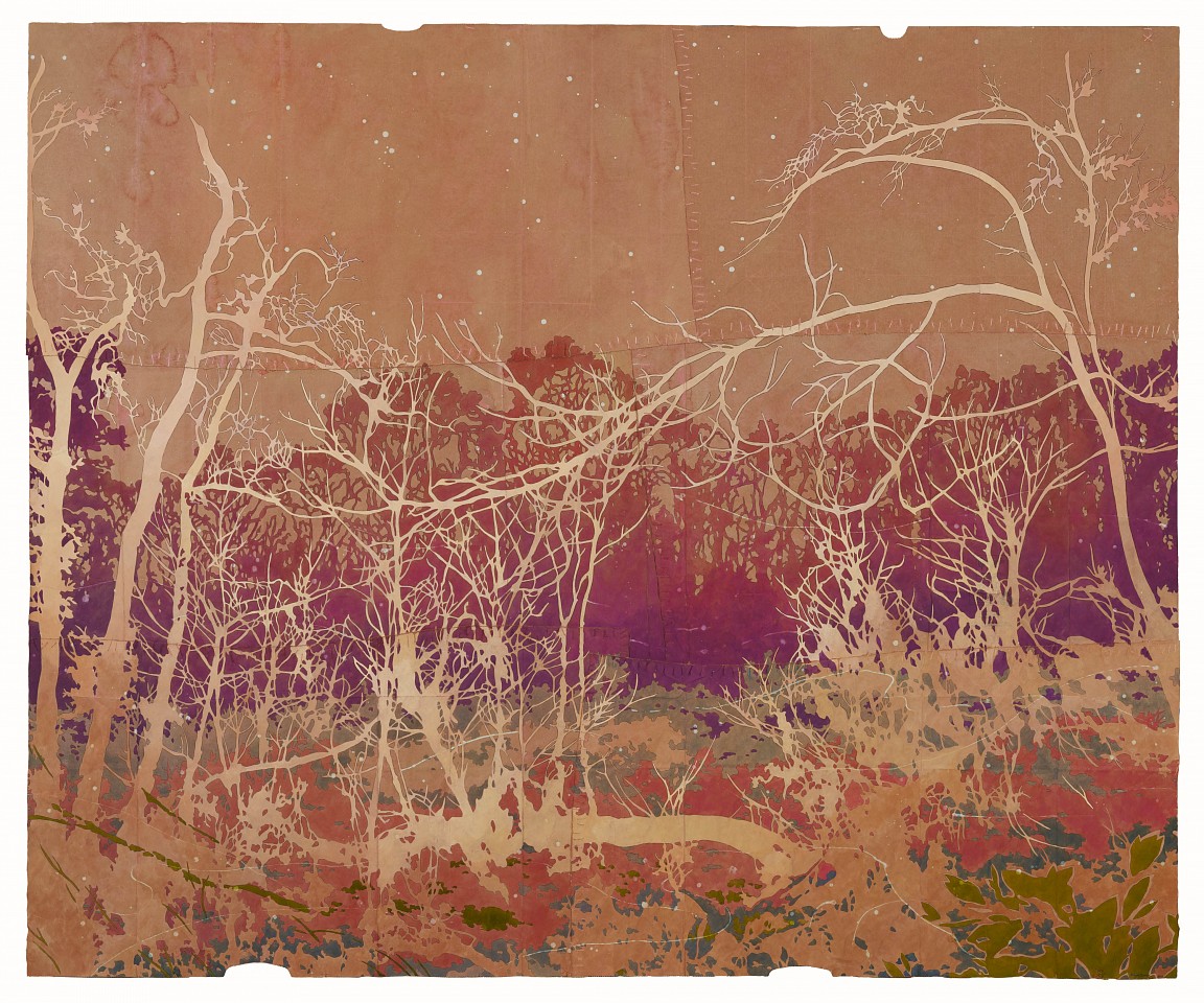 Maysey Craddock
to the heart of the woods, 2026
CRADD133
gouache, thread and flashe on found paper, 46 x 55 1/2 inches / 51 x 60 1/2 inches framed