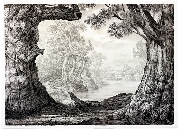 Rick Shaefer -&nbsp;Sentinels, 2026 charcoal on synthetic vellum 51 x 69 1/2 inches SHAEF135